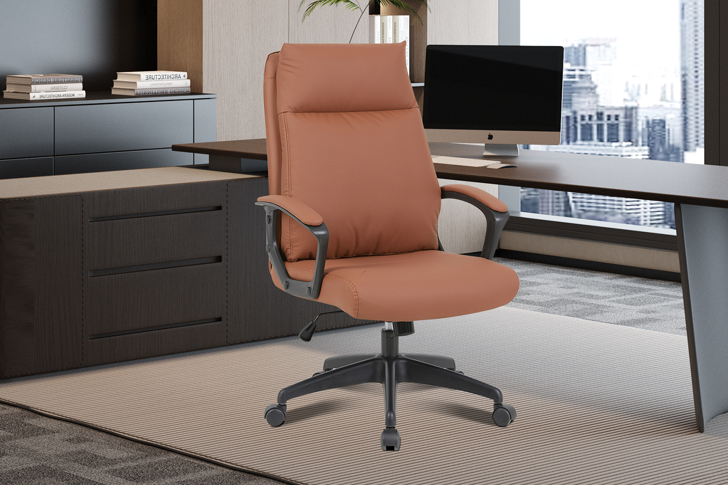 NEW - Bureaustoel 'Samuel' PU nylon Cognac